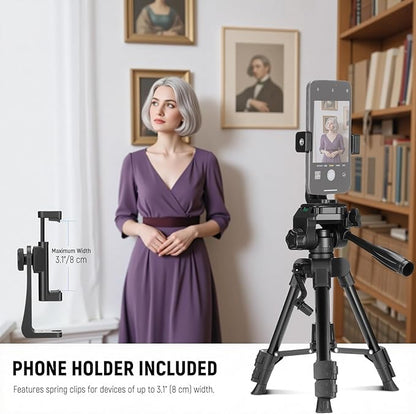 NEEWER ENTRY LEVEL VERSION Mini Desk Tripod for Camera, Small Compact Portable DSLR Camcorder Webcam Stand, 3 Way Pan Tilt Head Cell Phone Holder Mount Compatible with iPhone for Video Recording, TP52