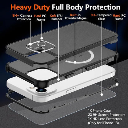 Diverbox for iPhone 13 Phone Case,iPhone 13 Magnetic Case [with Screen Protector & Camera Lens Protector ] Heavy Duty Phone Case for iPhone 13 (Magnetic Black)