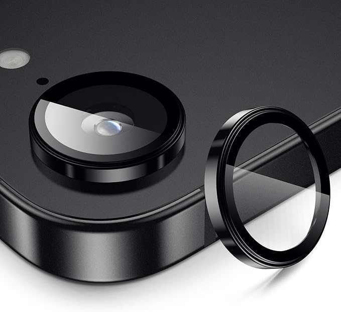 AFARER for iPhone 16e 2025 Camera Lens Protector, Individual Metal Ring Tempered Glass Lens Cover[9H Hardness][Anti-Shatter] Thin HD Camera Clear Cover, 1 Set-Black