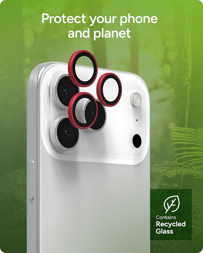 ZAGG iPhone Camera Lens Protector for iPhone 17/16/15 Pro and Pro Max Models - Red, Camera Ring, Maximum Impact & Scratch Protection, Anti-Reflective Technology, Smudge-Resistant, Glass Elite
