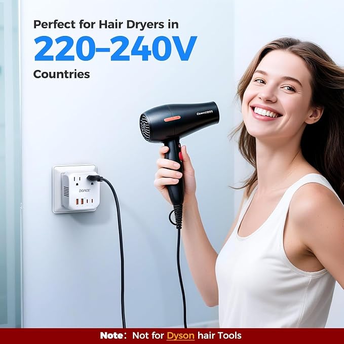 DOACE 2000W 220V to 110V Converter for European Travel for Hair Dryers, Voltage Converter US to Europe with Fast Charging Power Converter Adapter Combo with 4 USB Ports Step Down Transformer