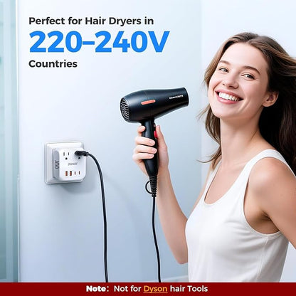 DOACE 2000W 220V to 110V Converter for European Travel for Hair Dryers, Voltage Converter US to Europe with Fast Charging Power Converter Adapter Combo with 4 USB Ports Step Down Transformer