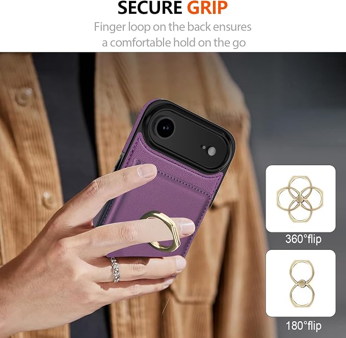 LOHASIC for iPhone 17 Air Case Wallet with Card Holder, 360° Rotation Ring, RFID Blocking, 5 Card Slots, PU Leather 6.5" Cover for Apple 17 Air Men Women, Purple