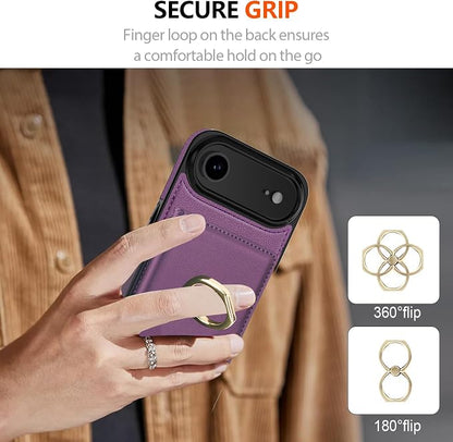 LOHASIC for iPhone 17 Air Case Wallet with Card Holder, 360° Rotation Ring, RFID Blocking, 5 Card Slots, PU Leather 6.5" Cover for Apple 17 Air Men Women, Purple