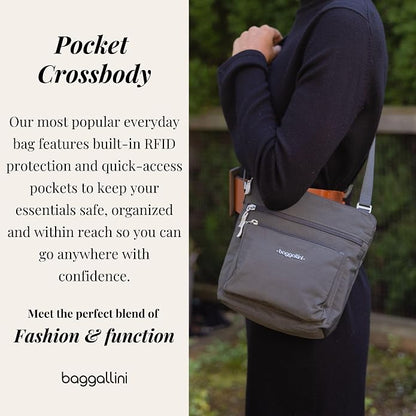 Baggallini Pocket Crossbody Bags for Women 8x8 Small Lightweight Durable Water-resistant Travel Purse W/Rfid