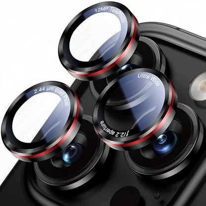 Uyiton for iPhone (17/16/15/14 Pro Max) and iPhone (17/16/15/14 Pro) Camera Lens Protector - Military-Grade Tempered Glass Metal Camera Cover, Black+Red