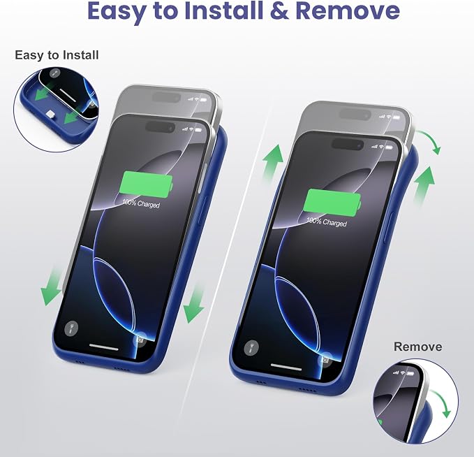 Feob Battery Case for iPhone 16 Pro, [2025 Upgraded] 7500mAh Ultra-Slim Portable Smart Charging Case Rechargeable Protective Extended Charging Cover Only for iPhone 16Pro Battery Pack (6.3 Inch), Blue