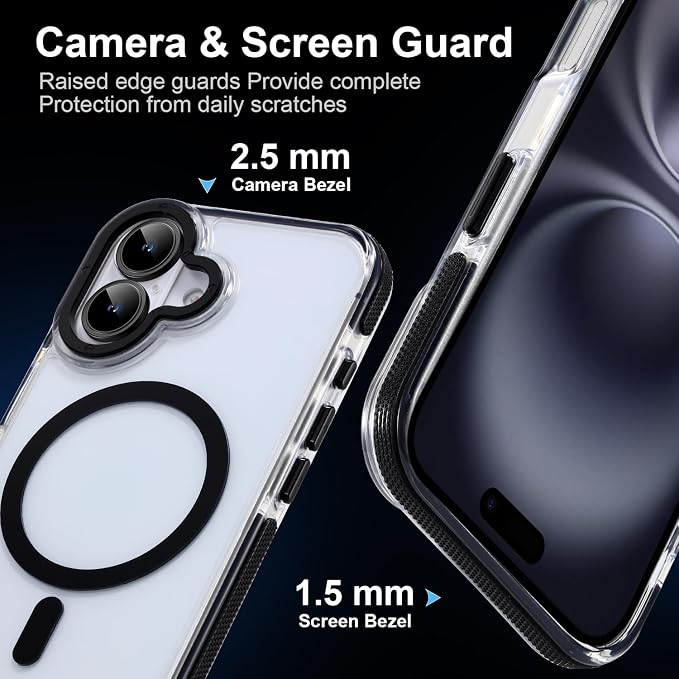 Strong Magnetic for iPhone 16 Plus case [10Ft Military-Grade Protection] Compatible with fit MagSafe Shockproof Slim Thin Cover 6.7 inch 16 Plus Phone case, Clear Black