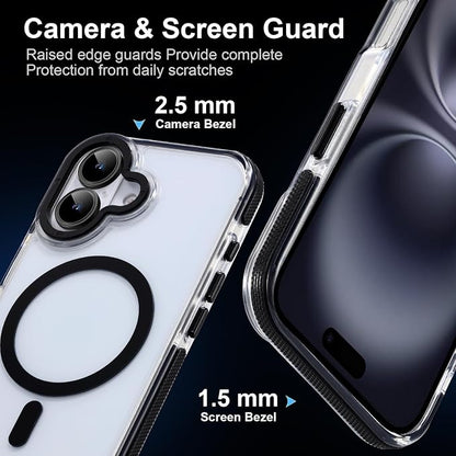 Strong Magnetic Case for iPhone 16 [10Ft Military-Grade Protection] Compatible with fit MagSafe Shockproof Slim Thin Cover 6.1 inch 16 Phone case, Clear Black