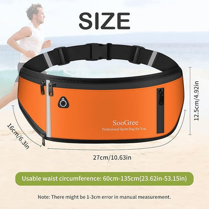 SooGree Slim Running Belt Fanny Pack, Resistant Waist Pack Money Belt Bag for Hiking Cycling Workout, Gym Phone Holder with Adjustable Strap (Orange)