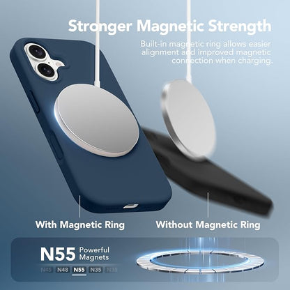 GONEZ Magnetic for iPhone 17 Case, Compatible with MagSafe, [Screen Protector + Camera Lens Protector], Liquid Silicone Anti-Scratch Shockproof Protective Phone Case 6.3 inch, Dark Blue