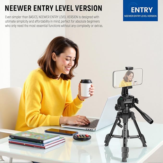 NEEWER ENTRY LEVEL VERSION Mini Desk Tripod for Camera, Small Compact Portable DSLR Camcorder Webcam Stand, 3 Way Pan Tilt Head Cell Phone Holder Mount Compatible with iPhone for Video Recording, TP52