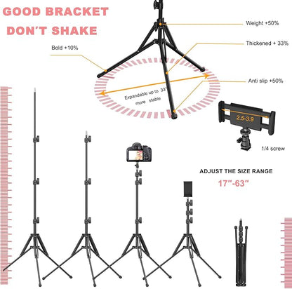 Ring Light 18" with Stand, 55w 6700K LED Light,63" Tripod,Multi-Angle Adjustable Phone Stand, for iPhone and Android Phones, CRI95, Suitable for YouTube, TikTok, Selfies (Pink, 18")