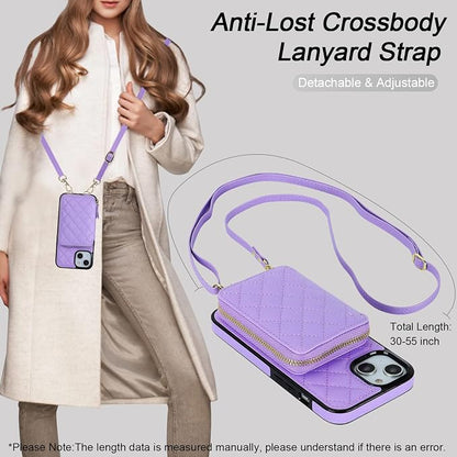 Bocasal Crossbody Wallet Case for iPhone 14, RFID Blocking PU Leather Zipper Handbag Purse Flip Cover, Kickstand Folio Case with Card Slots Holder Wrist Strap Lanyard 5G 6.1 Inch (Purple)