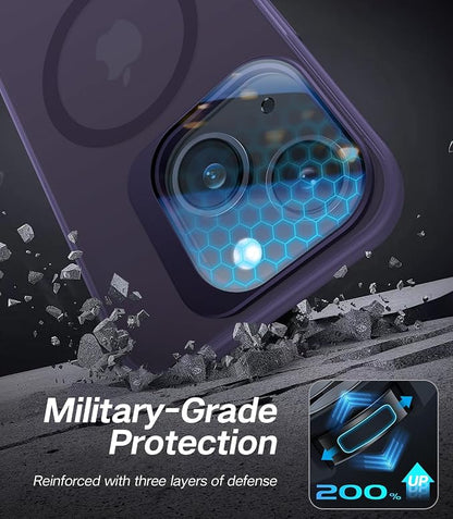 for iPhone 14 Plus Case with Camera Cover Stand [Built-in 9H Camera Lens Protector][Fit for Magsafe] Military Grade Shockproof Translucent Matte Magnetic Phone Case 6.7",Purple