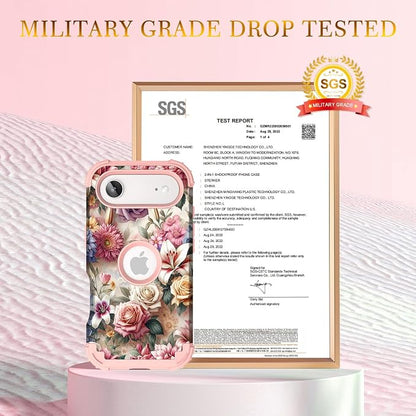 Hocase for iPhone Air Case 6.5", Heavy Duty Shockproof Protection Soft Silicone Rubber+Hard Plastic Bumpers Hybrid Protective Case for iPhone Air 2025 - Rose Flowers
