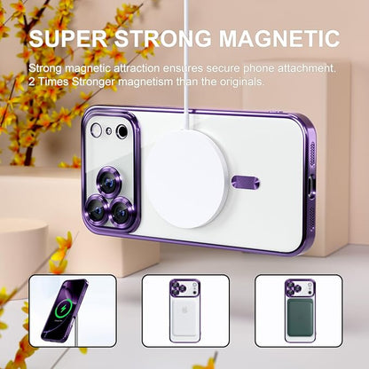 Misea Magnetic for iPhone 17 Pro Max Case Compatible with MagSafe [Never Yellowing] [Military Grade Drop Protection] Full Camera Lens Protector Plating Soft Clear Phone Case for Women, Deep Purple