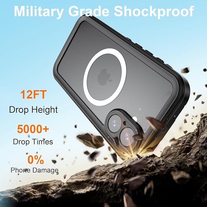 Beasyjoy for iPhone 17 Case Waterproof, Built-in Screen Protector & Full Body Protection, Heavy Duty Rugged Military Shockproof Dustproof Case for Outdoor, Compatible with MagSafe, 6.3 inch Black