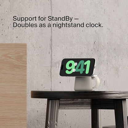 Belkin 2-in-1 Qi2 Wireless Charging Dock 15W Fast Charge iPhone Charger Compatible with iPhone 17, 16, 15, 14, and 13 Series, AirPods, and Other Qi2 Enabled Devices, Includes Power Supply - Sand