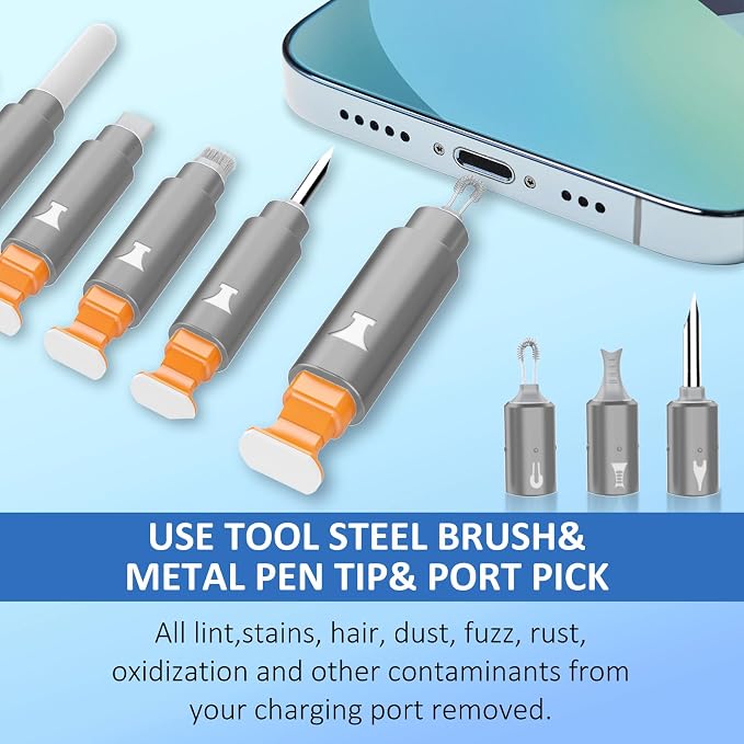 Ordilend for iPhone Cleaning Kit for Charging Port Cleaner, Multi-Tool iPhone Cleaner Repair Lightning Cable, Cell Phone Cleaning Kit for iPad, Connector, Speaker, Airpod with Storage Case, Grey