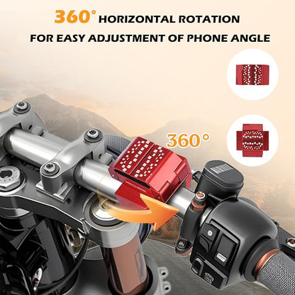 Phone Holder for Bike - Aluminum Alloy Bike Phone Mount Holder,360° Adjustable Handlebar Cellphone Stand-Horizontal & Vertical Screen Shooting, Ebike Accessories Fit for Motorcycle/Scooter,Red 88001C