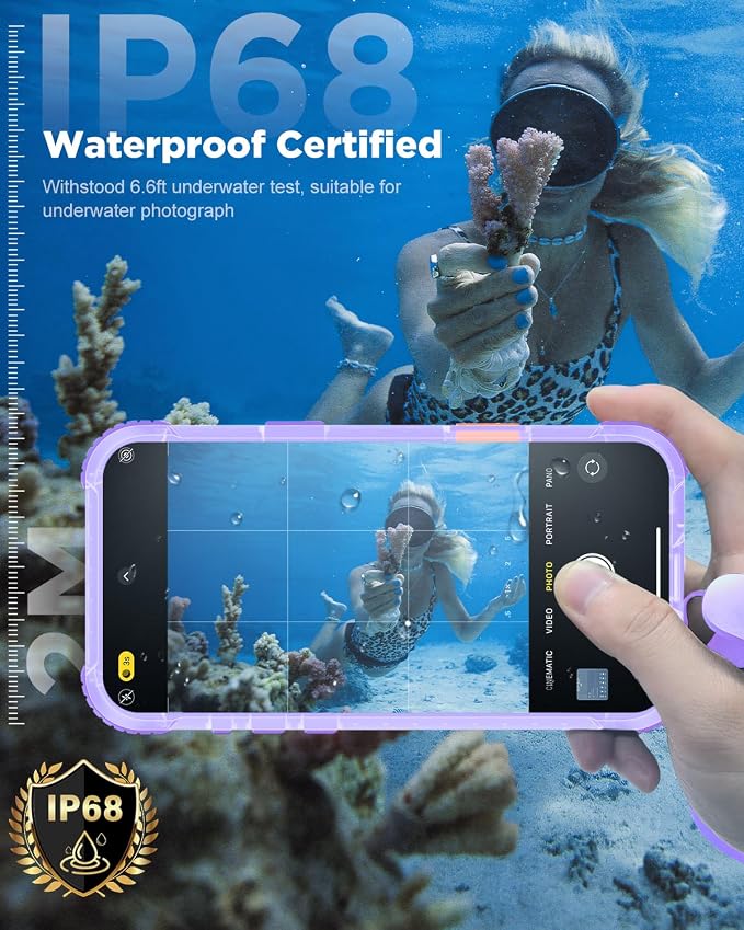 for iPhone 17 Waterproof Case with Magsafe, Built-in [Privacy Screen Protector] [Lanyard], IP68 Water Proof Full Body Dustproof Anti-Spy Frosted Protective Phone Cover, 6.1" Purple