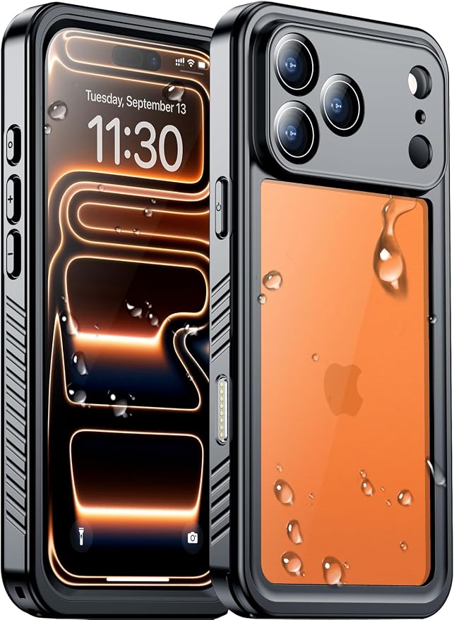 Temdan Compatible with iPhone 17 Pro Case,Waterproof Built-in Screen & Camera Protector IP68 Underwater Full Body 17FT Military Dropproof Shockproof Phone Case 6.3"-Black/Clear