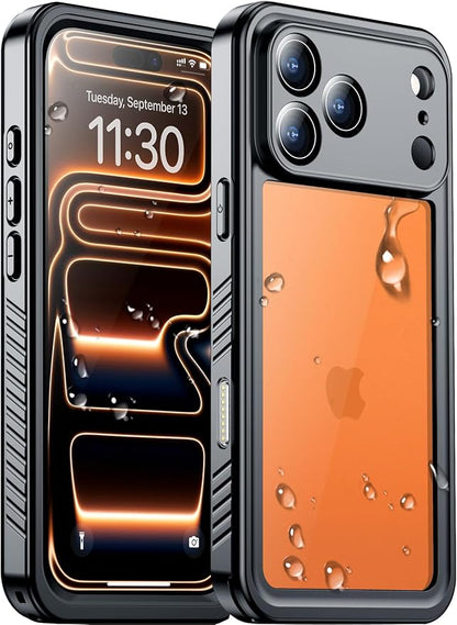 Temdan Compatible with iPhone 17 Pro Case,Waterproof Built-in Screen & Camera Protector IP68 Underwater Full Body 17FT Military Dropproof Shockproof Phone Case 6.3"-Black/Clear
