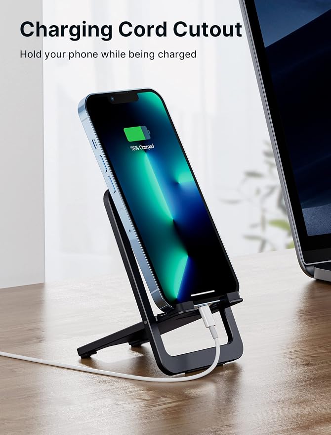 JSAUX Cell Phone Stand, Foldable Aluminum Adjustable Phone Holder for Desk Portable Travel Essentials Office Accessories for iPhone 17 16 15 14 13 Pro Max Samsung S25 S24 S23 Ultra Kindle-Black