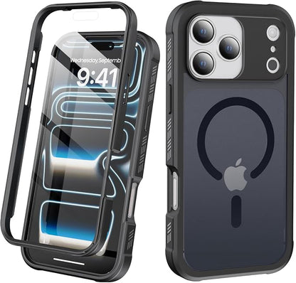 Compatible with iPhone 17 Pro Max Case Black, Built-in Screen Protector, [Compatible with MagSafe] Full Body Rugged Phone Case, Shockproof Protective Magnetic Cover for 17 ProMax 6.9" (Black)