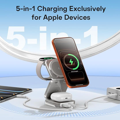 5-in-1 Wireless Charger for MagSafe, AC ISLAND Portable Travel Charging Station, 35W Max Fast Foldable Magnetic Stand, Evolved for iPhone 17-12 & Air Series, Apple Watch, AirPods (with 35W Adapter)
