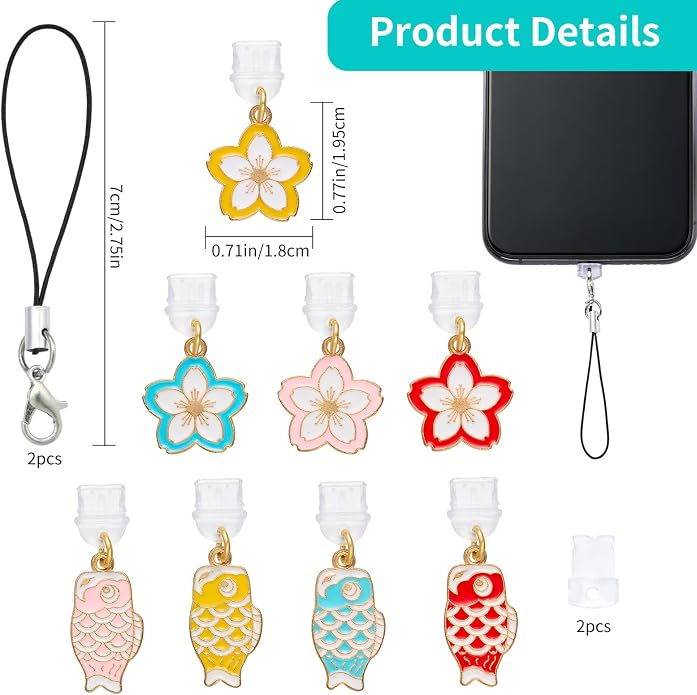 7-10Pcs Dust Plug Charm Type C with Alloy Pendants Cute Cell Phone Charms for Most Type C Phone,Readers Device