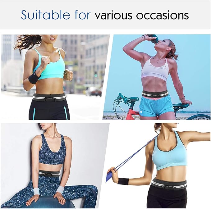 MoKo Sports Running Belt,Outdoor Dual Pouch Sweatproof Reflective Slim Waist Pack,Fitness Workout Belt Fanny Pack Compatible with iPhone 11/11 Pro Max/X/Xr/Xs Max/8/7, Galaxy Note 10/10 Plus, S20/S10