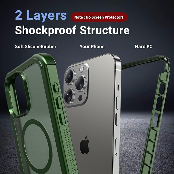 jaroco Magnetic for iPhone 15 Pro Max Case, [Compatible with MagSafe][Military Grade Drop Protection][Heavy Duty Protection][Non-Slip][Shockproof] 2-Layer Durable Bumper Phone Case 6.7''-Army Green