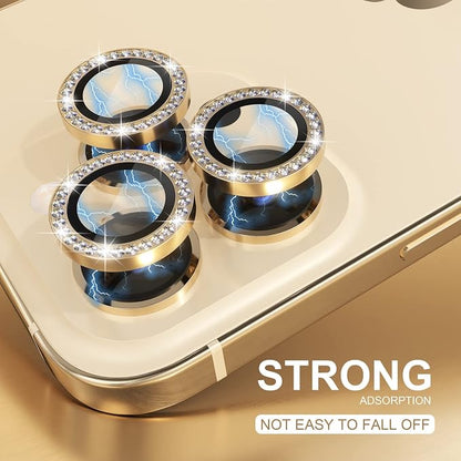 Choiche Compatible for iPhone 14 Pro/iPhone 14 Pro Max Camera Lens Protector Bling, 9H Tempered Glass Camera Cover Screen Protector Metal Ring Decoration Accessories (Diamond-Gold)
