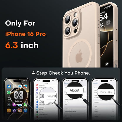 TOCOL for Phone 16 Pro Case, Compatible with Magsafe Charger, Full Camera Protection, Drop Protection, Translucent Matte Phone Case for iPhone 16 Pro 6.3 inch (Desert)