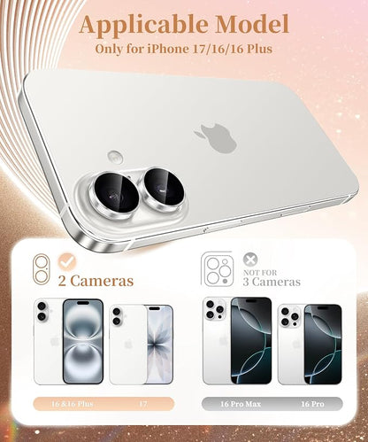 GolbinBox Camera Lens Protector for iPhone 17/16/16 Plus, 1:1 Invisible Fit, 9H Tempered Glass Ultra HD Metal Individual Camera Cover, Case Friendly, Silver