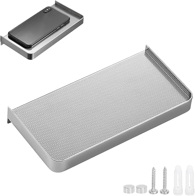 Cyrank Bathroom Cell Phone Shelf, Stainless Steel Wall Mount Toilet Phone Holder Bathroom Wall Shelf Small Floating Shelves Wipes Holder for Toilet