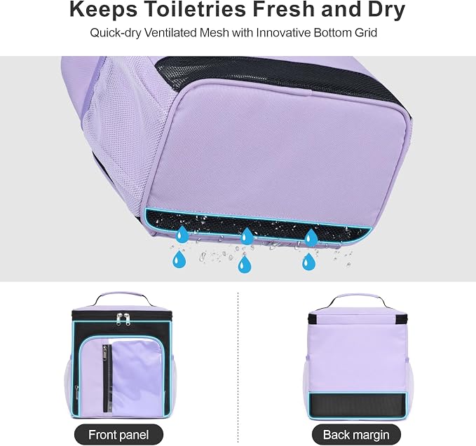 F-color Shower Caddy Portable for College Dorm Essentials - Large Hanging Sturdy Handle Toiletry Tote Bag with Hook, Multiple Pockets, Quick Dry Organizer for Camping, Travel, Gym, Purple