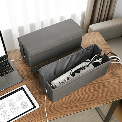 2 Pack Cable Management Box, Fabric Cord Hider Box with Lid,Cord Storage Box for Power Strip,TV Wires, Computer, Router, USB Hub,Under Desk Cord Organizer, Desk Cable Storage