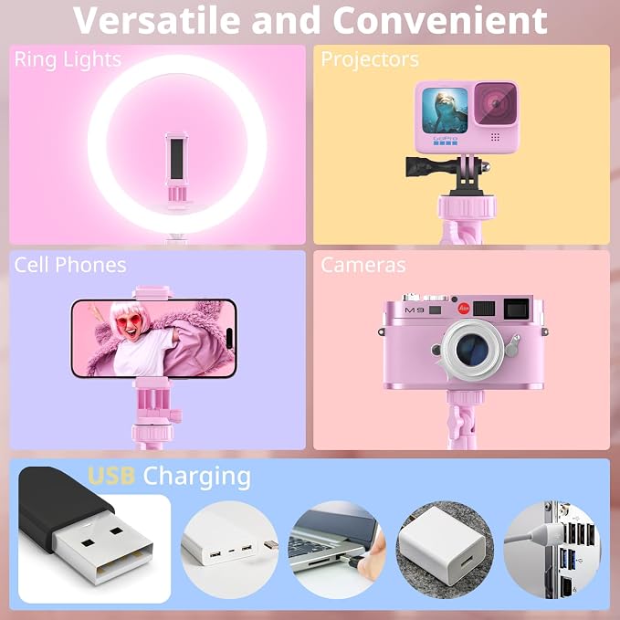 UBeesize 12” Selfie Ring Light with 62” Extendable Tripod Stand & Remote, LED Light with Phone Holder for Video Recording/Makeup/Content Creator (YouTube/TikTok/Twitch), Phone, Camera & Webcam (Pink)