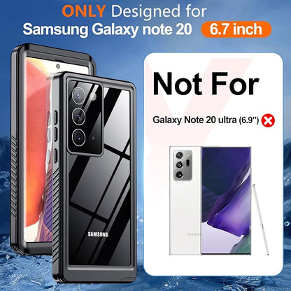 Hualele for Samsung Galaxy Note 20 Case Waterproof, Built in Lens & Screen Protector Rugged Full Body Heavy Duty Protective Military Grade IP68 Underwater Cover Case for Galaxy Note 20 Black