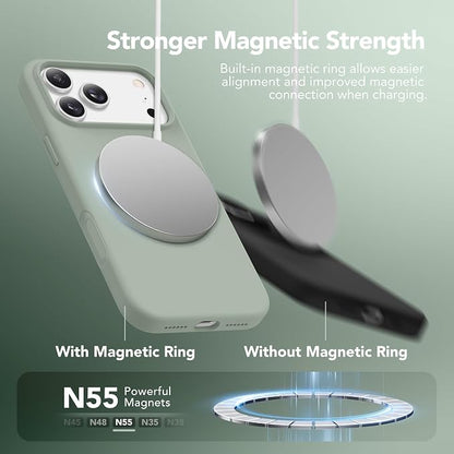 GONEZ Magnetic for iPhone 17 Pro Max Case, Compatible with MagSafe, [Screen Protector + Camera Lens Protector], Liquid Silicone Anti-Scratch Shockproof Protective Phone Case 6.9 inch, Light Green