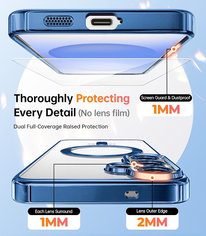 Meifigno Case Designed for Samsung Galaxy S25 Plus 6.7 inch, [Compatible with MagSafe] [2X HD Screen Protectors] [Glitter Card & Wrist Strap] Full Lens Protection Case for Galaxy S25 Plus, Navy | 6.7 inch, for Galaxy S25 Plus