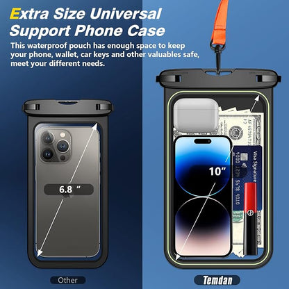 Temdan 2 Pcs Floating Waterproof Phone Pouch,[Up to 10" Large] Universal IPX8 Waterproof Cell Phone Dry Bag with Lanyard for iPhone 16 Pro Max/16E/15/14/13/12/11,Galaxy S25 Ultra/S24/S23 for Vacation