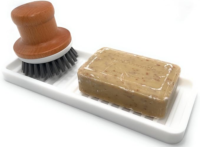Happitasa Silicone Kitchen Sink Organizer Tray, Sponge Holder and Countertop Protector | Bathroom and Kitchen Soap Dish and Dispenser Tray (White, 9"x3.5", 5.6 Ounces)