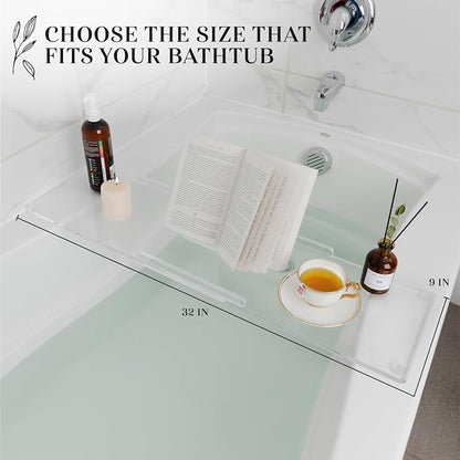 32" Classic- Clear Bathtub Tray Caddy Tub Shelf, Spa Board Luxury Bathroom Bath tub Table, Waterproof Acrylic Tub Caddy Fits Across Bathtub, Book Rack, iPad, Easy To Clean(32")