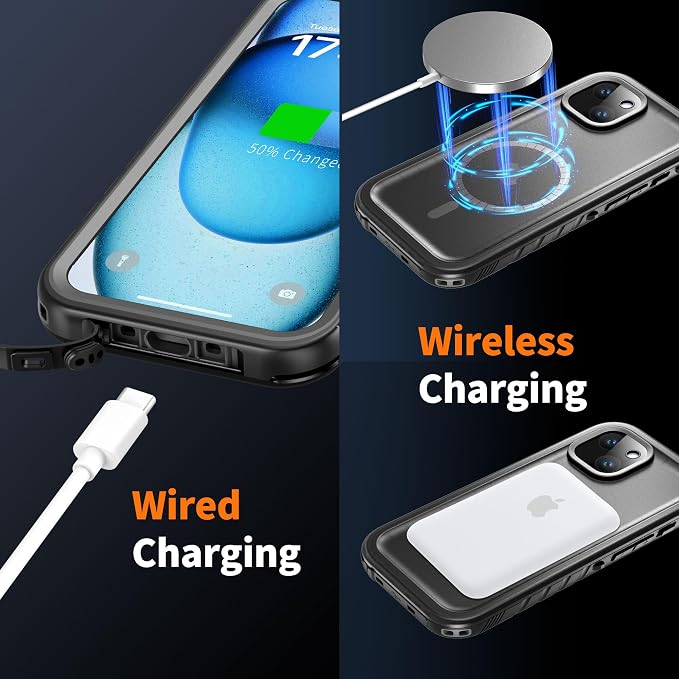 Cozycase for iPhone 15 Waterproof Shockproof Dustproof Case [Compatible with MagSafe] - Heavy Duty/360 Full Body/Military Grade/Rugged Built in Screen/Camera Protector with Lanyard Black
