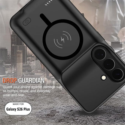 Wireless Charging Case for Galaxy S26 Plus, Upgraded 12000mAh Rechargeable Portable Charging Case Compatible with Galaxy S26 Plus (6.7 inch) with Carplay Extended Battery Pack Charger Case (Black)