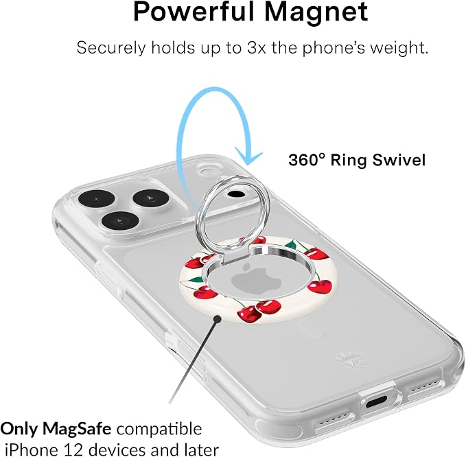 VELVET CAVIAR Compatible with MagSafe Phone Grip 2.0 | Cute Magnetic Ring Holder | Finger Loop Kickstand | Pop On Accessory for iPhone 17, 16, 15, 14, 13, 12 | Mon Cheri Cherry